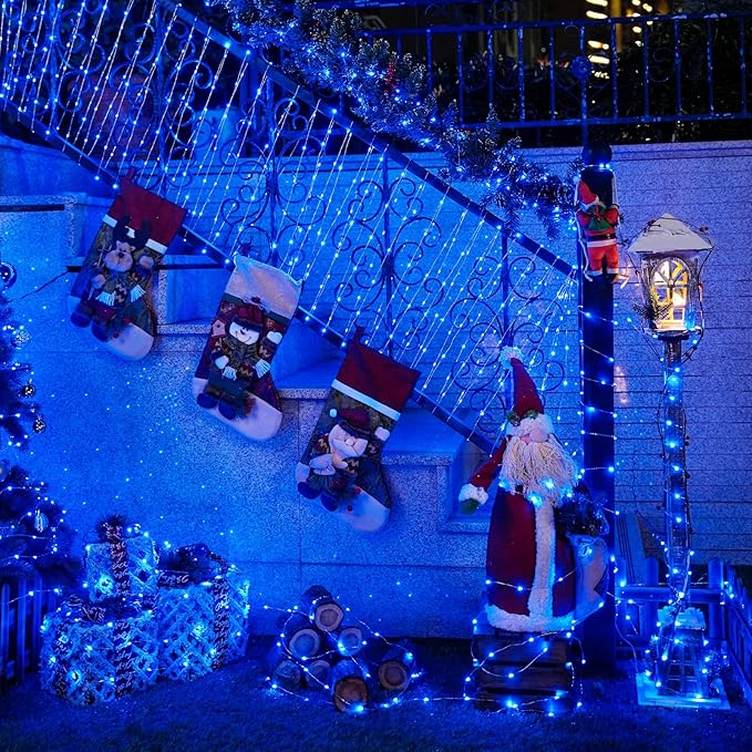 8-Pack 50 LED Christmas Twinkle Lights, Waterproof for Porch