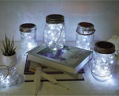 Solar Mason Jar Lid Lights, 10 Pack 30 LED Waterproof Firefly Fairy Lights with Hangers(No Jars), Outdoor Starry String Lights for Patio Yard Garden Wedding Lantern Decor (Cool White)