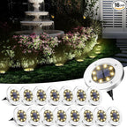 16-Pack Warm White In-Ground Solar Lights, Flat LED Garden