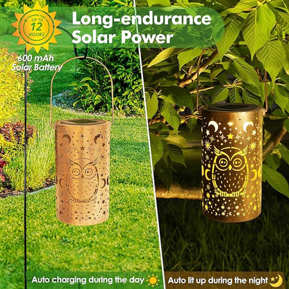 Fabuday Owl Outdoor Solar Lantern Waterproof - Hanging Solar Power Lights Led for Outside, Garden Decor for Patio, Porch, Balcony, Yard and Deck, Gardening Decorations Gifts for Women Mom Sister