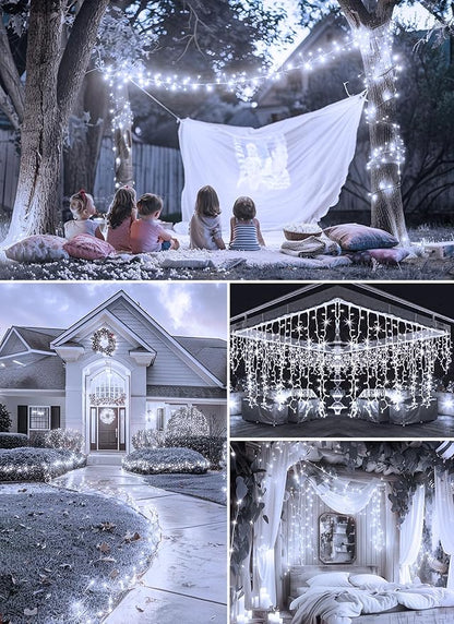 2-Pack 60 LED Christmas Twinkle Lights, Waterproof for Porch