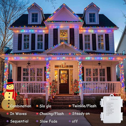 JMEXSUSS 4 Pack 50 LED Battery Operated String Lights Multicolor, Each 16.5ft Christmas string lights with Timer, 8 Modes Waterproof Multicolor Twinkle Light Outdoor for Christmas Garden Patio Bedroom