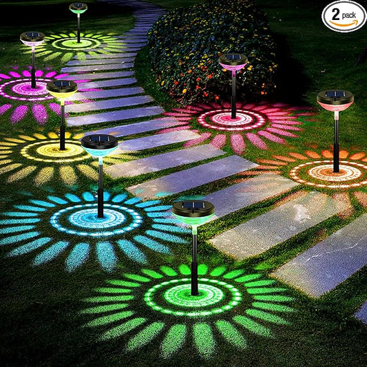 Nupostai Bright Solar Pathway Lights 2 Pack, Color Changing + Warm White LED, IP67 Waterproof Solar Garden Lights for Walkway, Yard, Backyard, Lawn Decorative