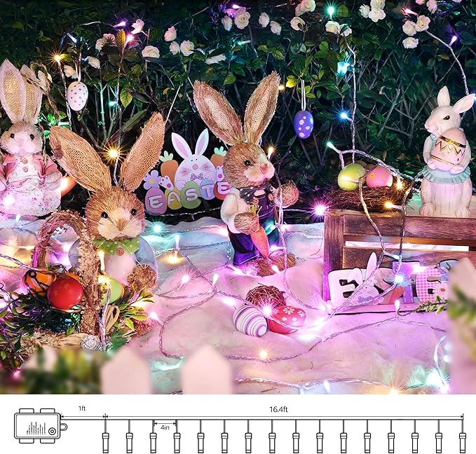 Lomotech Easter Lights Battery Operated - 2 Pack Total 33ft 100 LED Battery String Lights 8 Modes Waterproof with Timer for Home, Garden, Party, Holiday, Tree Decoration
