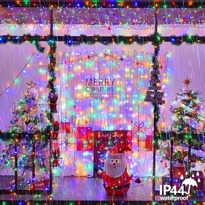 YEGUO Christmas Lights Battery Operated, 2 Pack Each 33ft 100 LED Multicolor String Lights Outdoor Waterproof, 8 Modes Green Wire Fairy Light Indoor with Remote
