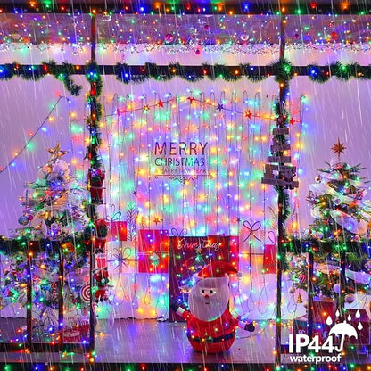 YEGUO Christmas Lights Battery Operated, 2 Pack Each 33ft 100 LED Multicolor String Lights Outdoor Waterproof, 8 Modes Green Wire Fairy Light Indoor with Remote
