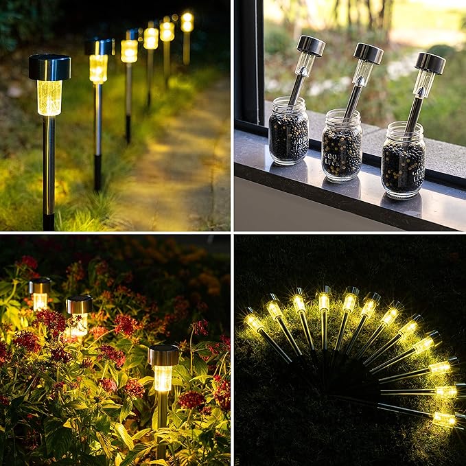 12-Pack Warm White Solar Path Lights, Outdoor Walkway LED