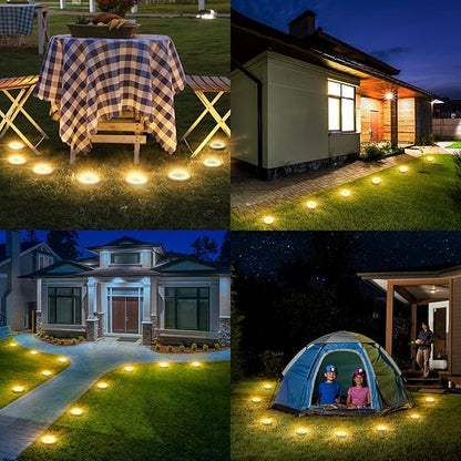 Flacchi Solar Lights Outdoor - Solar Powered Ground Lights Outdoor Solar Disk Light Waterproof Landscape Light for Patio Yard Pathway Walkway Driveway (Warm White, 8 Pack)