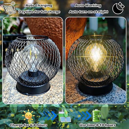Solar Lanterns Outdoor Waterproof Tabletop Decorations, Solar Powered Metal Lantern with LED Bulb,Vintage Lantern for Parties, Lawn,Patio, Passage Decor