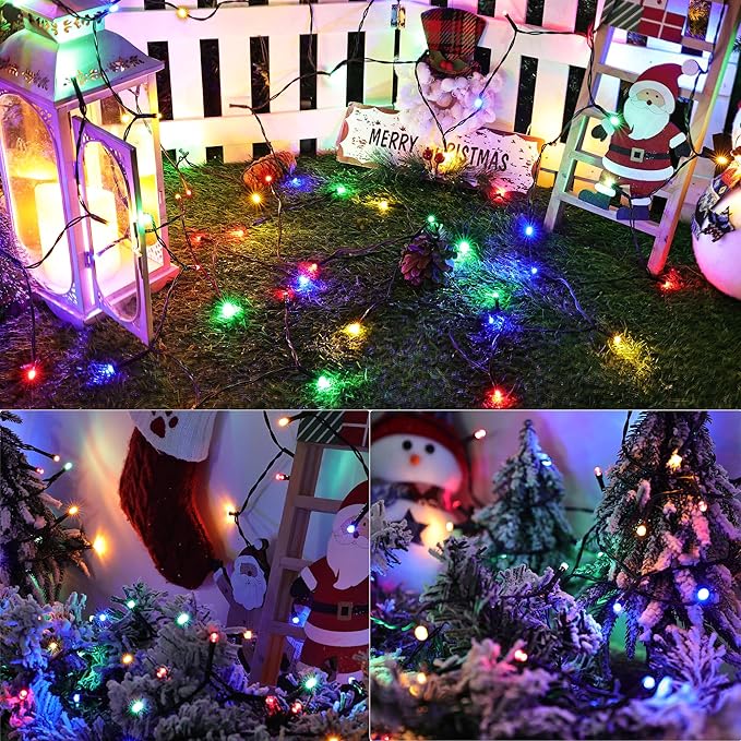 Battery Operated Christmas Lights - 2 Pack Total 33ft 100 LED Battery String Lights 8 Modes Waterproof with Timer for Home, Garden, Party, Holiday, Christmas Tree Decoration (Green Wire, Multicolor)