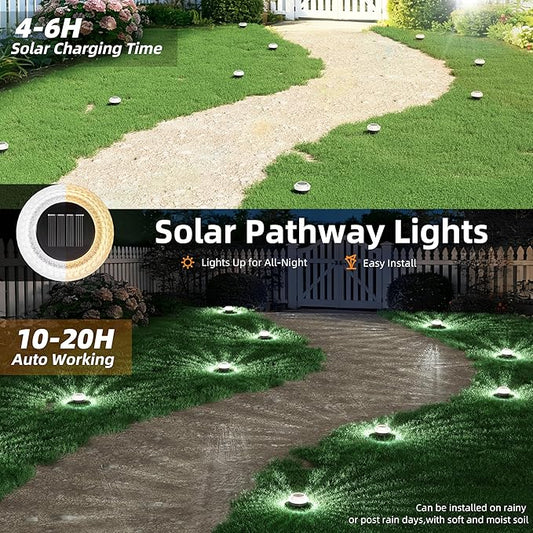 VOLISUN Solar Ground Lights Outdoor,12 Pack Flat Solar Pathway Lights,IP67 Waterproof Solar Powered Disc Lights,Landscape Lighting for Garden Yard Walkway Patio Driveway,Cool White