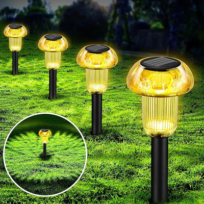 Easter Solar Pathway Lights Outdoor Decorative 4 Pack, Yellow LED Mushroom Solar Lights Outdoor Waterproof Solar Powered Decor for Yard Driveway Patio, Valentines Day Halloween Christmas Garden Decor