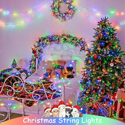 JMEXSUSS 4 Pack 50 LED Battery Operated String Lights Multicolor, Each 16.5ft Christmas string lights with Timer, 8 Modes Waterproof Multicolor Twinkle Light Outdoor for Christmas Garden Patio Bedroom