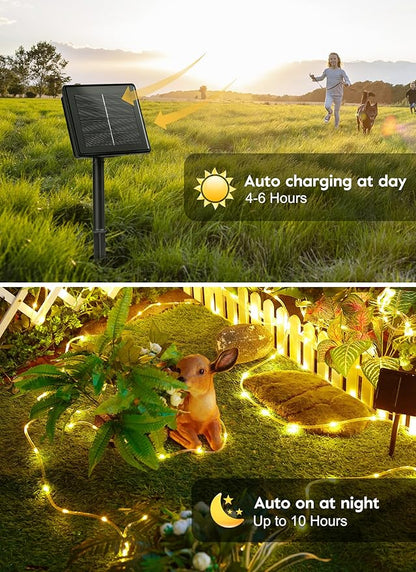 Brightown Solar String Lights Outdoor 2 Pack 72 Feet 200 LED Waterproof Solar Powered String Lights with 8 Lighting Modes, Waterproof Solar Rope Lights for Outside Christmas Party, Warm White