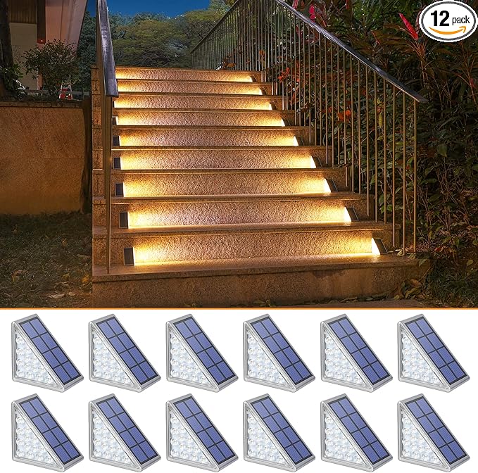 12-Pack Warm White Patio Solar Lights, Waterproof LED