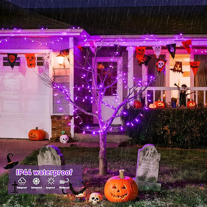 JMEXSUSS 4 Pack 50 LED Purple String Lights Battery Operated, Each 16.5ft Christmas Lights with 8 Modes & Waterproof, Purple Light with Timer Indoor Outdoor for Party Halloween Christmas Decor