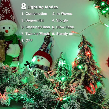 Lomotech Battery Operated Christmas Lights - 4 Pack Total 66ft 200LEDs String Lights 8 Modes Waterproof with Timer for Home, Garden, Party, Holiday, Tree Decoration (Clear Wire, Red & Green)