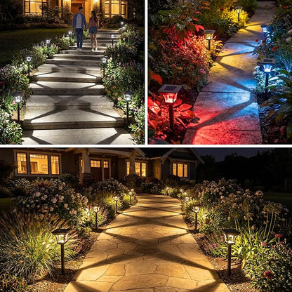 CINOTON 24 Pack RGBCW Solar Pathway Outdoor Lights, 3 Lighting Modes Solar LED Garden Lights, IP65 Waterproof Outside Solar Powered Landscape Lighting for Planter Lawn Pool Balcony RGB/Warm/Cold White