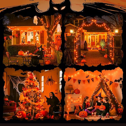 JMEXSUSS 4 Pack 50 LED Battery Operated String Lights Orange, Each 16.5ft Halloween String Lights with Timer, 8 Modes Orange Halloween Light Indoor Outdoor for Garland Party Fall Decoration