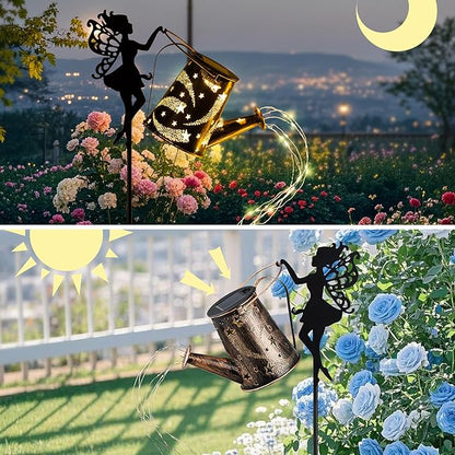 Solar Watering Can Light,Solar Fairy Lights Outdoor,Fairy Garden Decor Waterproof Metal Hanging Lantern,Gardening Gifts,Fairy Garden Decor for Outside,Perfect for Patio Yard