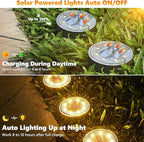 4-Pack Solar Ground Disk Lights, Warm White Waterproof LED
