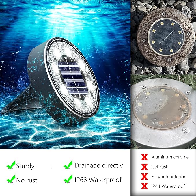 16-Pack Solar Ground Disk Lights, White Waterproof LED