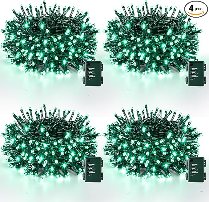 4-Pack 200 LED Christmas Twinkle Lights, 66ft Waterproof for Porch
