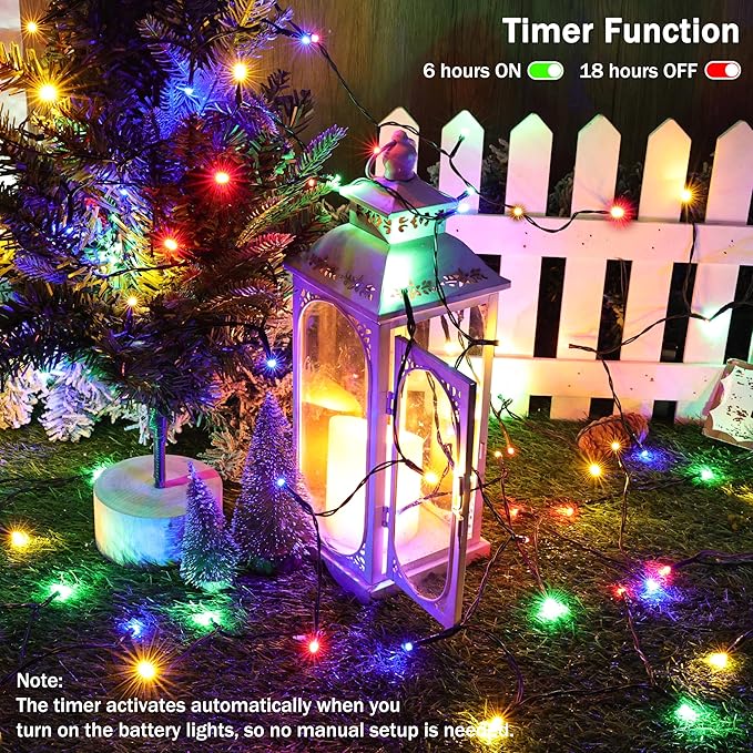 Battery Operated Christmas Lights - 2 Pack Total 33ft 100 LED Battery String Lights 8 Modes Waterproof with Timer for Home, Garden, Party, Holiday, Christmas Tree Decoration (Green Wire, Multicolor)