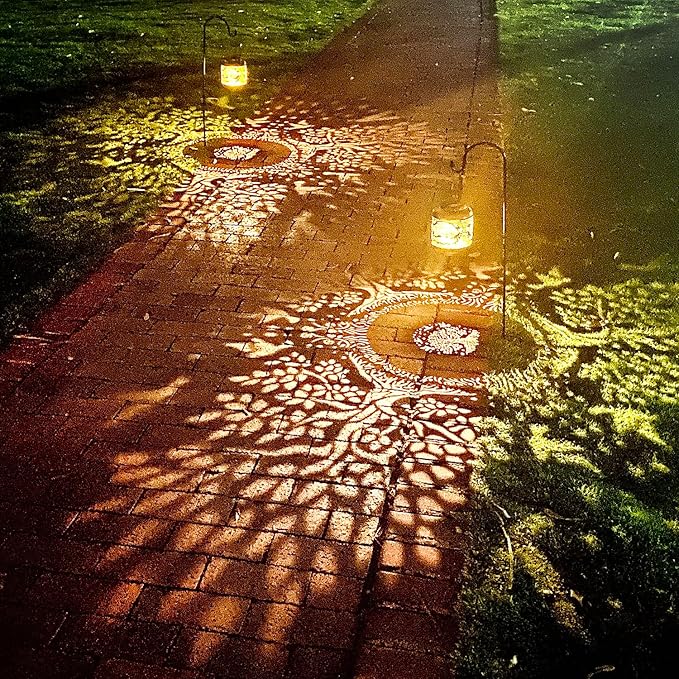 2 Pack Tree of Life Outdoor Solar Hanging Lanterns Waterproof LED Solar Lights Metal Decorative Lantern for Garden, Patio, Courtyard, Backyard, Yard Decor Unique Tree of Life Gifts for Women Gardening