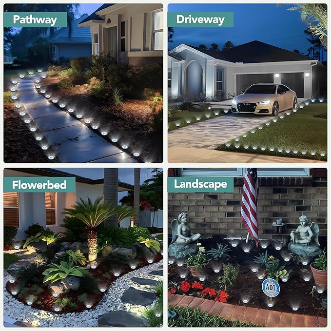 20-Pack Cool White In-Ground Solar Lights, Flat LED Driveway