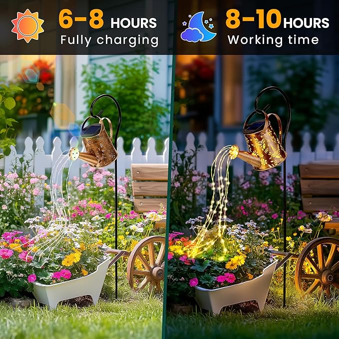 Solar Lights Outdoor Decor, Perfect Gardening Gift for Mom Women Grandma, Thoughtful Birthday Present, Hanging Lanterns Watering Can Lights for Garden, Yard, Porch, Patio Backyard Decoration