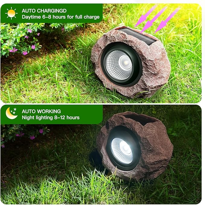 Timeflies Solar Rock Lights Outdoor 4 Pack, Bright Solar Spotlights Outdoor Waterproof, Wireless LED Rock Lights, Auto On/Off Solar Landscape Spotlights for Yard Walkway Patio Pathway Flowerbed