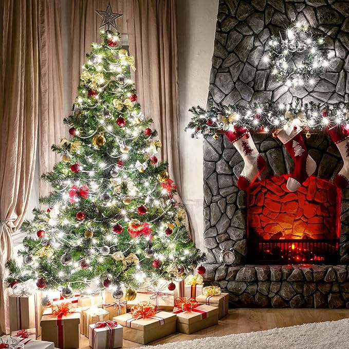 4 Pack Battery Operated Christmas String Lights,16.5Ft 50LED Tree Lights Timer Auto On/off Clear Wire Christmas Lights,8 Modes Fairy Lights Indoor Outdoor Light for Xmas Tree Wreath Garden Patio Deck