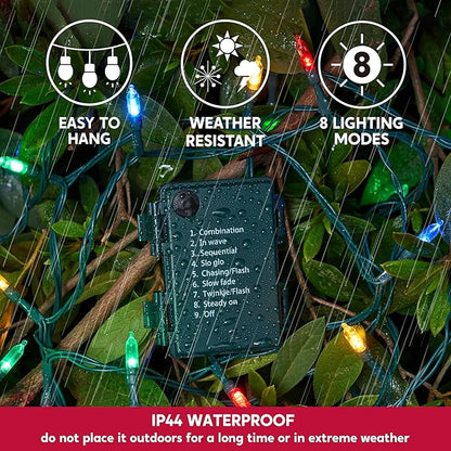 Joiedomi LED Christmas String Lights,2×50 Count 32.6FT Battery Operated Christmas Tree Fairy Lights with 8 Modes,Multifunction Green Wire for Xmas Decor Party Holiday House,Multicolor