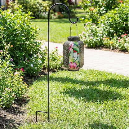 Hummingbird Solar Lantern Outdoor Hanging Lights – Waterproof Metal Garden Decor with Stained Glass, LED Solar Decorative Lamp for Patio, Yard, Porch, Pathway, Gardening Gifts for Mom, Grandma, Women