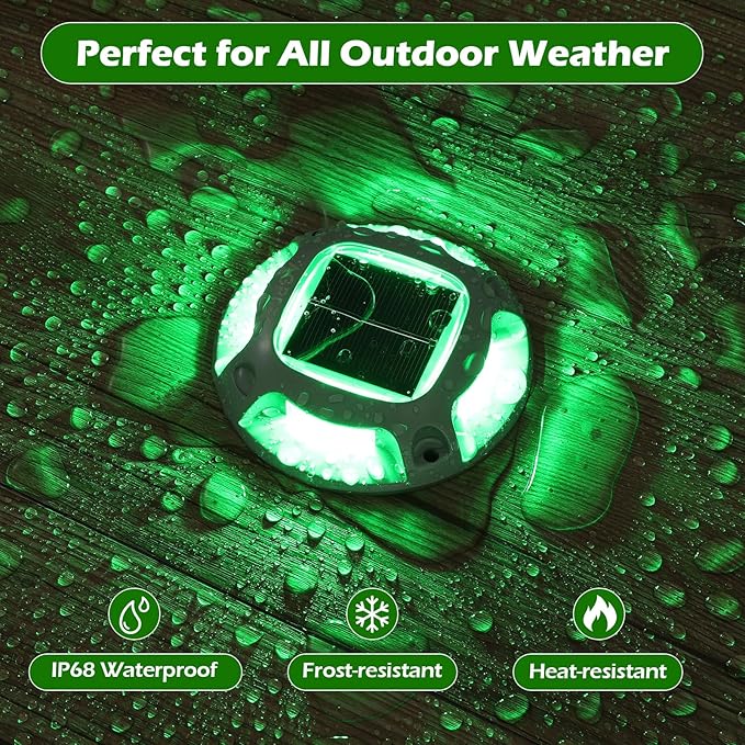 AGPTEK Solar Driveway Lights Outdoor 12 Pack, 2 Color Modes LED Deck Dock Marine Waterproof Security Marker Lights for Step Sidewalk Stair Garden Pathway Walkway Yard(Green/Red)