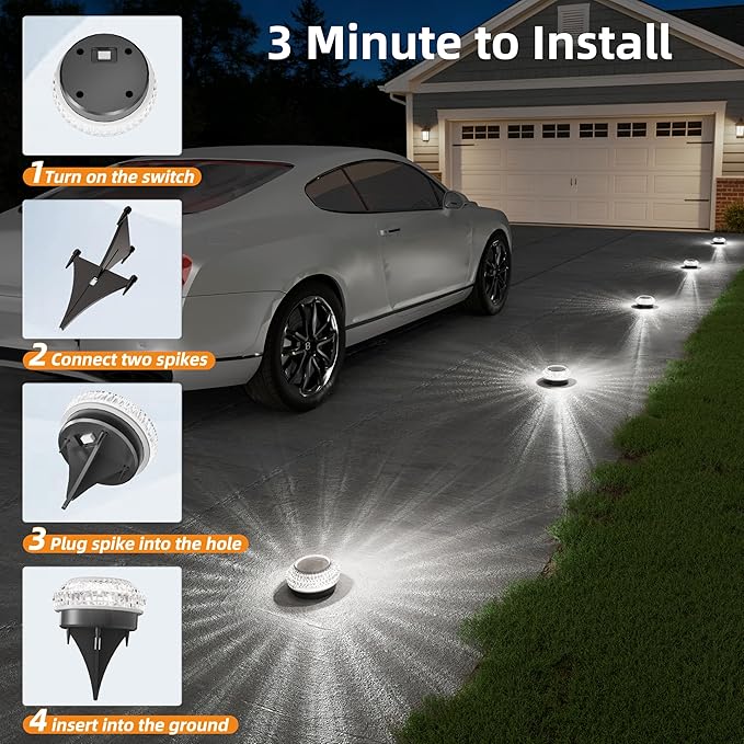 VOLISUN Solar Ground Lights Outdoor,12 Pack Flat Solar Pathway Lights,IP67 Waterproof Solar Powered Disc Lights,Landscape Lighting for Garden Yard Walkway Patio Driveway,Cool White