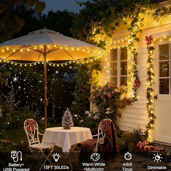 OMIKA Battery Operated String Lights, 24 Color Changing 15FT 30 LED Battery Operated Christmas Lights with Remote Timer, USB Powered Fairy Lights for Indoor Bedroom Outdoor Garden Patio Balcony Decor