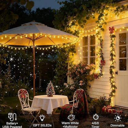OMIKA Battery Operated String Lights, 24 Color Changing 15FT 30 LED Battery Operated Christmas Lights with Remote Timer, USB Powered Fairy Lights for Indoor Bedroom Outdoor Garden Patio Balcony Decor