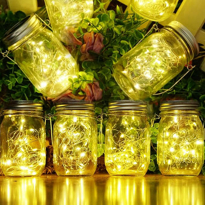 SmilingTown 30 LED 12 Packs Solar Lights Mason Jars Lids String Lights Solar Lantern Hanging Lights for Yard Garden Wedding Christmas Decorations (NO Jars)