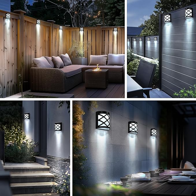 GIGALUMI 8 Pack Solar Fence Light Cold White Porch Solar Powered Decor Outdoor Waterproof Wall Fence Lights for Garden, Yard, Patio, Front Door, Garage