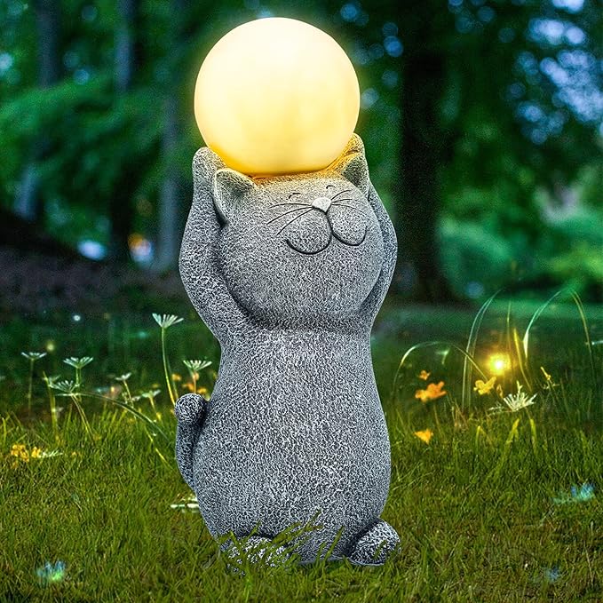 Solar Cat Garden Statue Light, Outdoor Decor