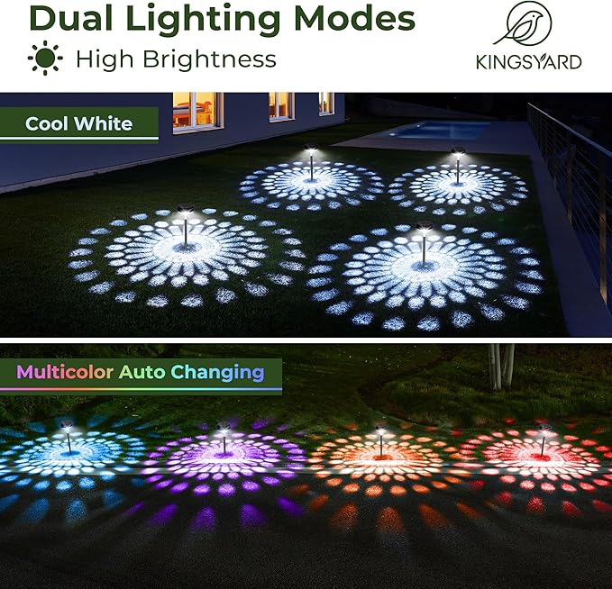 Kingsyard 8 Pack Solar Pathway Lights Outdoor Waterproof IP67, Bright Color Changing & Cool White LED Solar Lights for Outside Garden Yard Landscape Path Christmas Walkway Decor