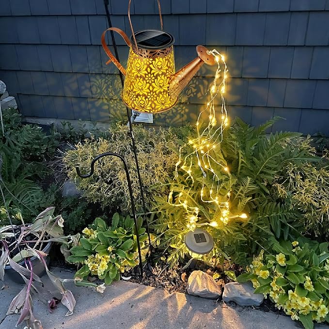 Anordsem Solar Watering Can Lights: Metal Lotus Lantern Outdoor with Hook - Waterproof Garden Art Hanging Decoration for Yard Patio Lawn - Christmas Birthday Gifts for Women Mom Grandma