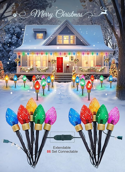 Strawberry Jumbo C9 Christmas Pathway Lights Outdoor - 2 Pack Total 17 Feet 10 LED C9 Christmas Light, C7 Light Covered Jumbo Bulb Christma Lights Outdoor Decorations for Yard Lawn Holiday Outside