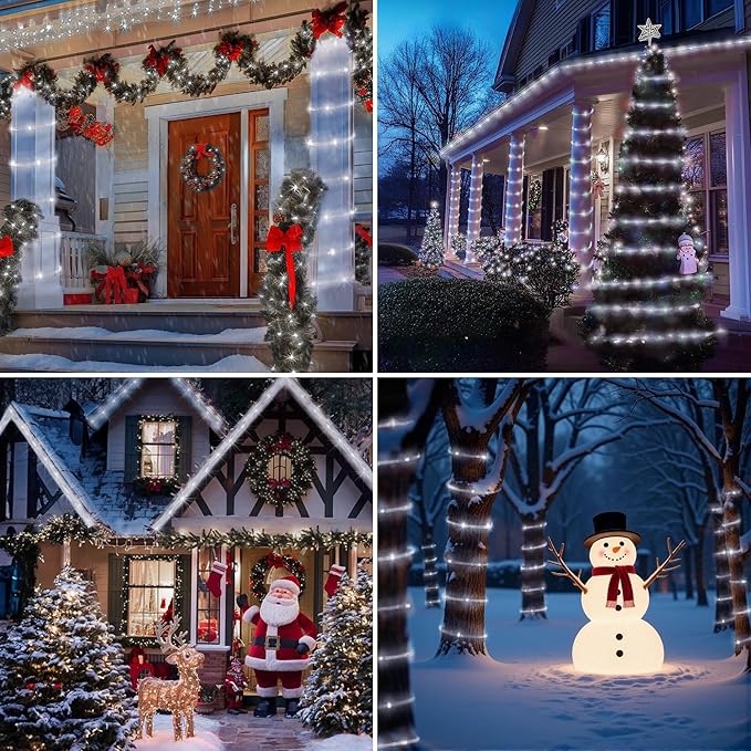 Jnaurb Battery Operated Rope Lights for Outside, 33FT 100LED 8 Modes Battery Operated String Lights, Waterproof Christmas Fairy Light with Remote for Outdoor Indoor Patio Xmas Party Decoration - White