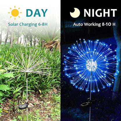 JJGoo Solar Firework Lights, 2 Pack 180 LEDs 2 Lighting Modes Solar Lights Outdoor Waterproof for Garden Patio Walkway Pathway Party Wedding Christmas Decorative -Blue