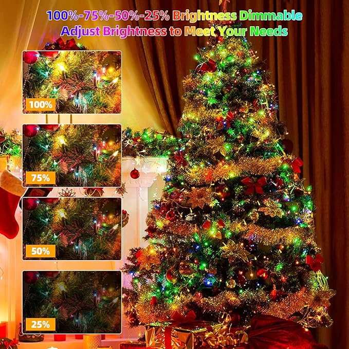 Tcamp Battery Operated Christmas Tree Lights with Remote Memory Timer Function, 33ft 100LED USB Christmas Lights 12 Lighting Modes for Christmas Outdoor Indoor Decor (Warm White to Multicolor)