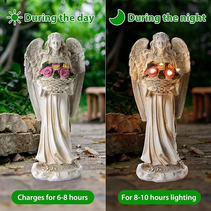 Solar Flower Garden Statue Light, Outdoor Decor