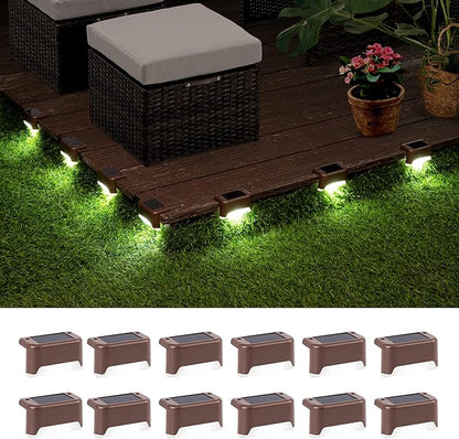 GIGALUMI 12 Pcs Solar Deck Lights, Bronze Finished Waterproof Led Solar Lamp for Outdoor Pathway, Yard, Patio, Stairs, Step and Fences (Cool White)